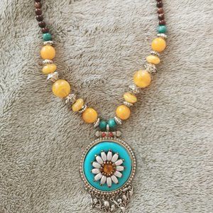 Elegant Handmade Tibetan Necklace: Local Stones & Silver Craftsmanship